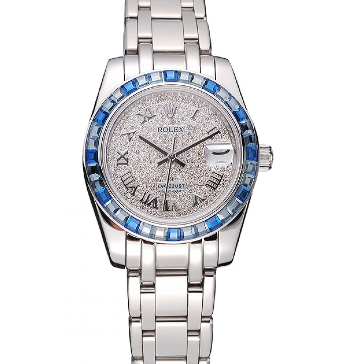 Jewels Blue Diamond Stainless Case Rolex Bracelet Steel And Dial Datejust 622834 Bezel 0620